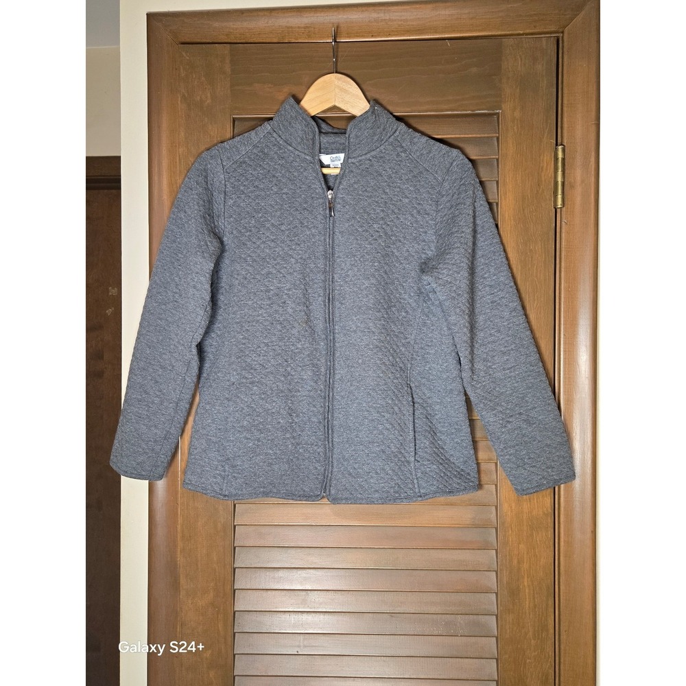 Croft & Barrow Quilted Zip Jacket Women PM Gray Excellent Textured